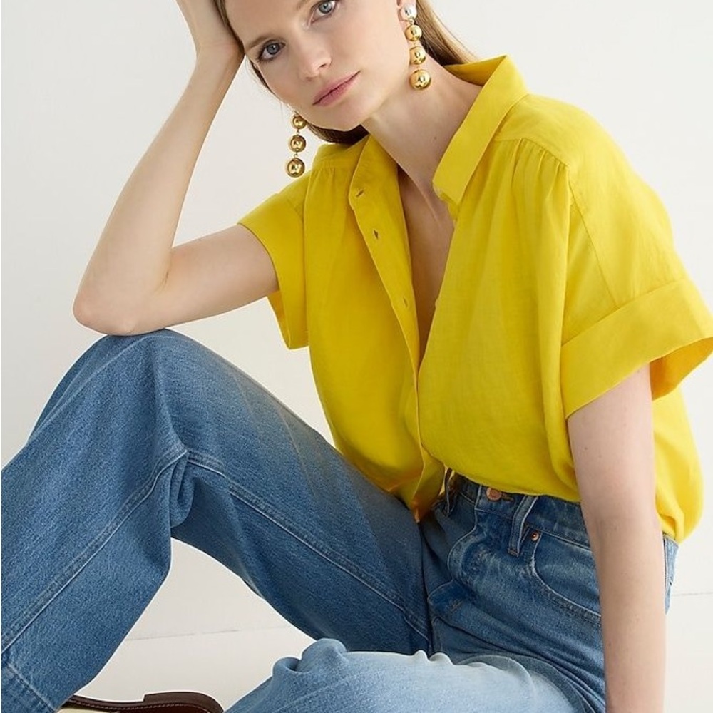 J. Crew Relaxed Fit BRIGHT Yellow Linen Shirt